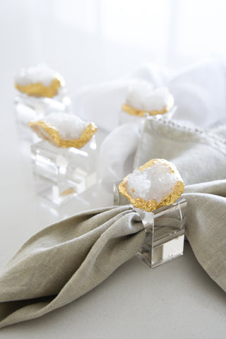 MAGPIE HOME Gold Leaf Crystal Napkin Holder (Set of 4)
