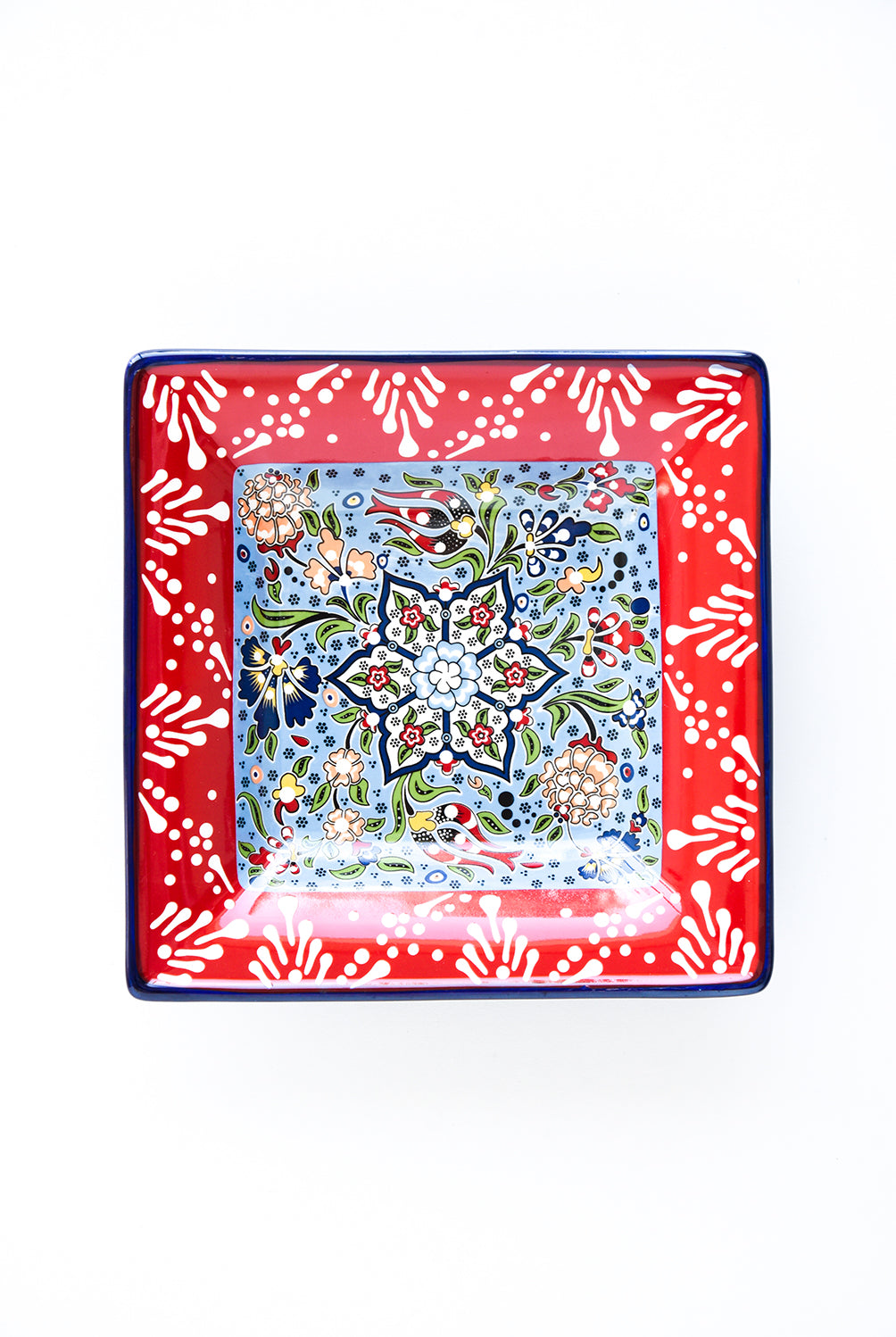 MAGPIE HOME Square Mexico Side Plate -Baby Blue & Red (Set of Three) - Magpie Home - [product type] - Magpie Style