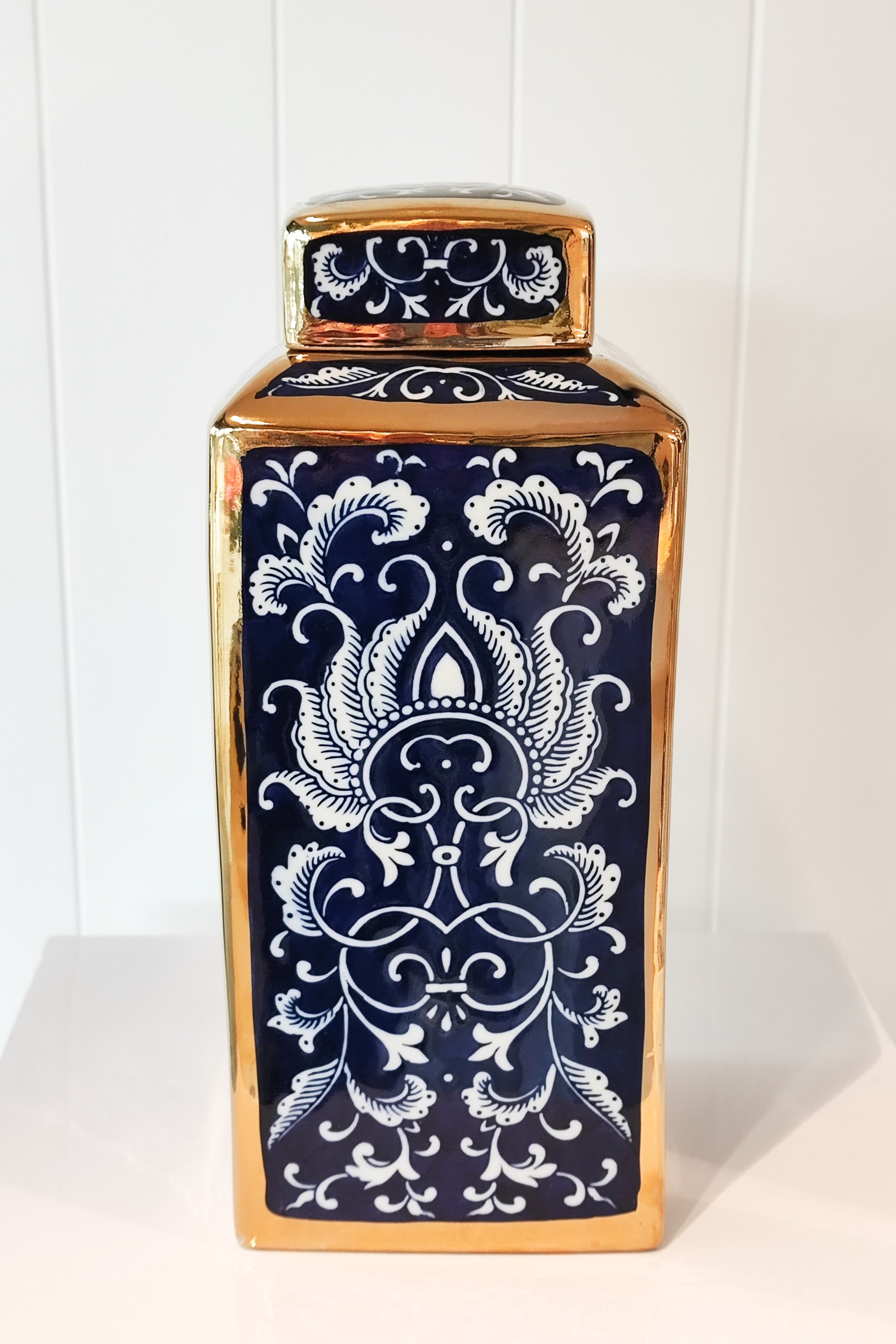 MAGPIE HOME Medium Dynasty Gold & Blue Ceramic Jar - Magpie Home - [product type] - Magpie Style