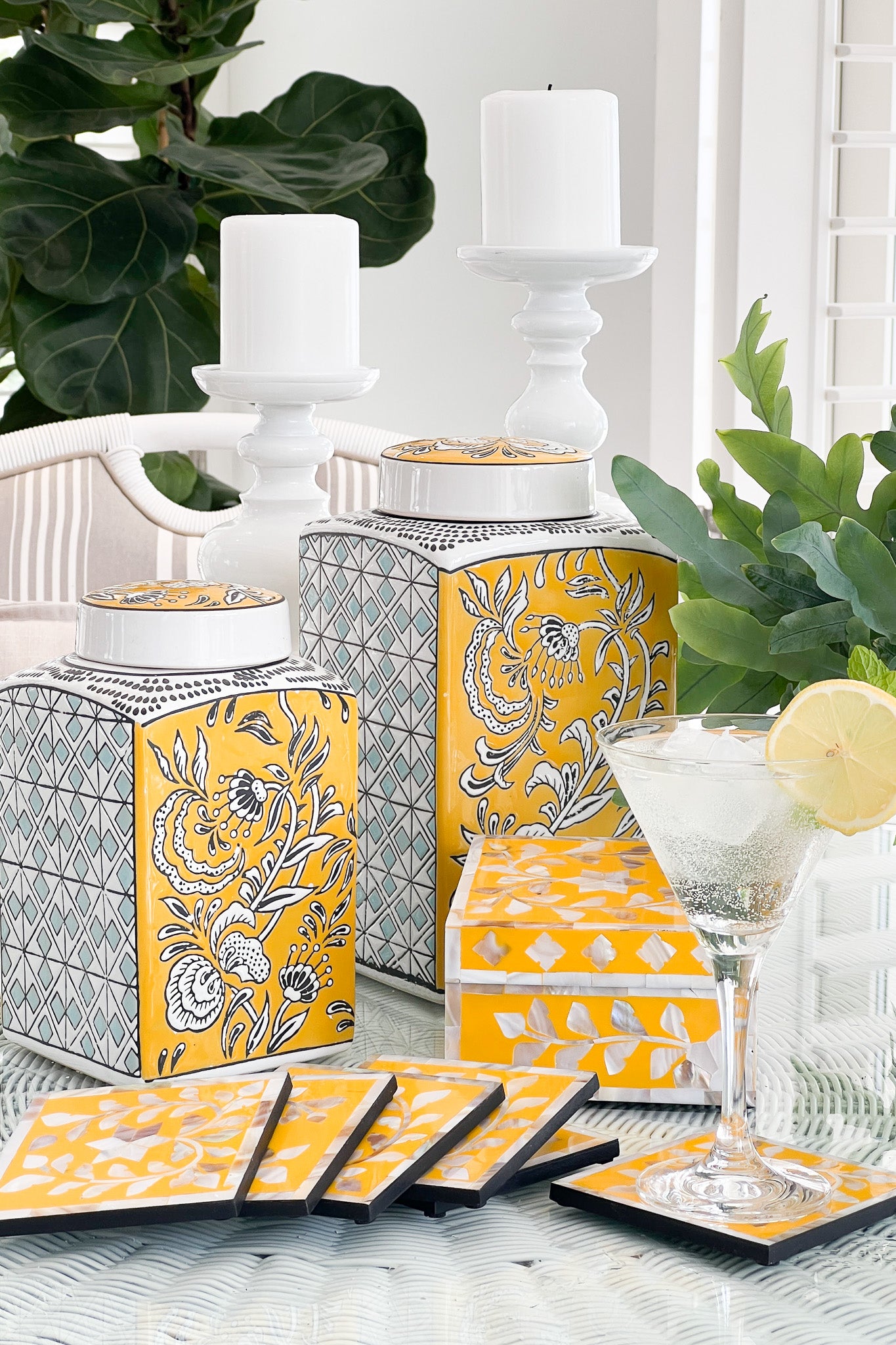 MAGPIE HOME Mother of Pearl Inlay Box + Coasters - Sunflower - Magpie Home - [product type] - Magpie Style