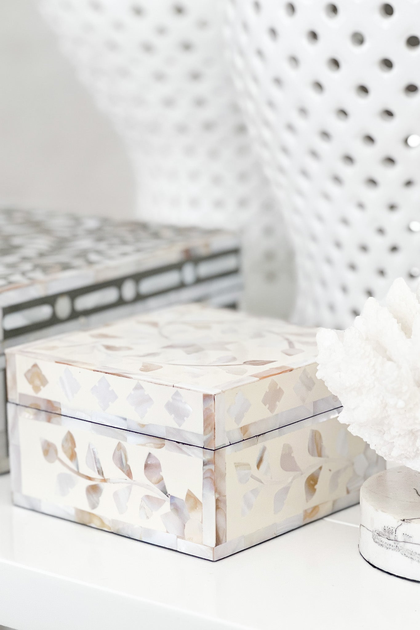 MAGPIE HOME Mother of Pearl Inlay Box + Coasters - Off White - Magpie Home - [product type] - Magpie Style
