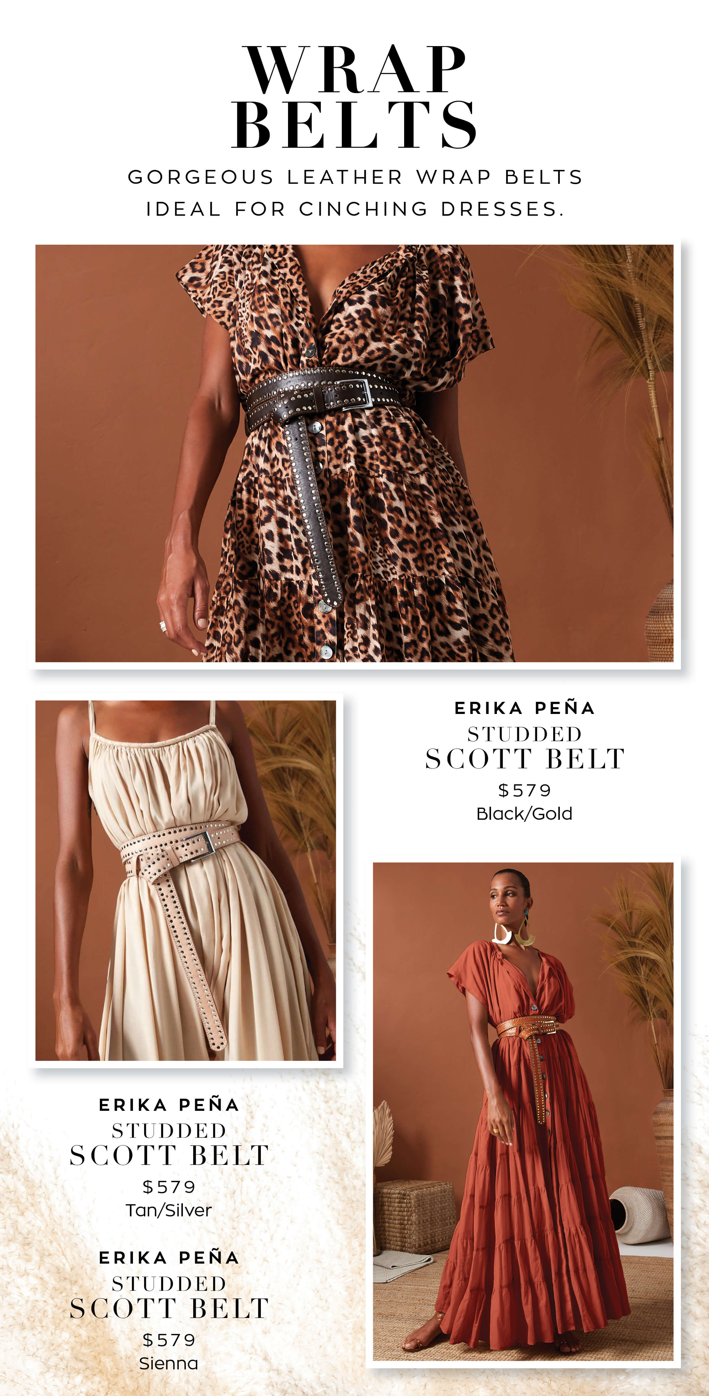 ERIKA PENA Studded Scott Belt - Tan/Silver - ERIKA PENA - [product type] - Magpie Style