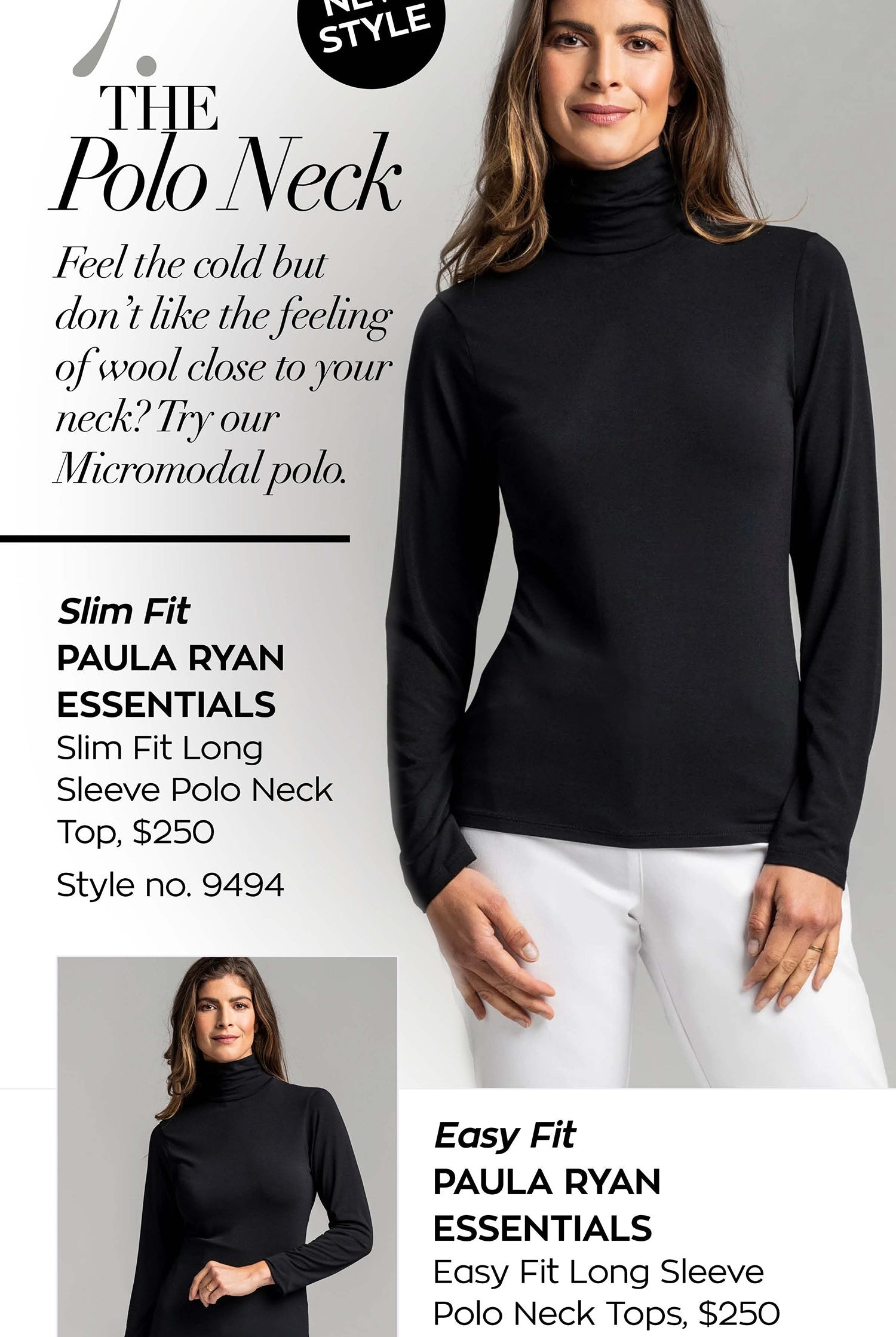 PAULA RYAN ESSENTIALS Easy Fit Long Sleeve Polo Neck Top - MicroModal - Paula Ryan