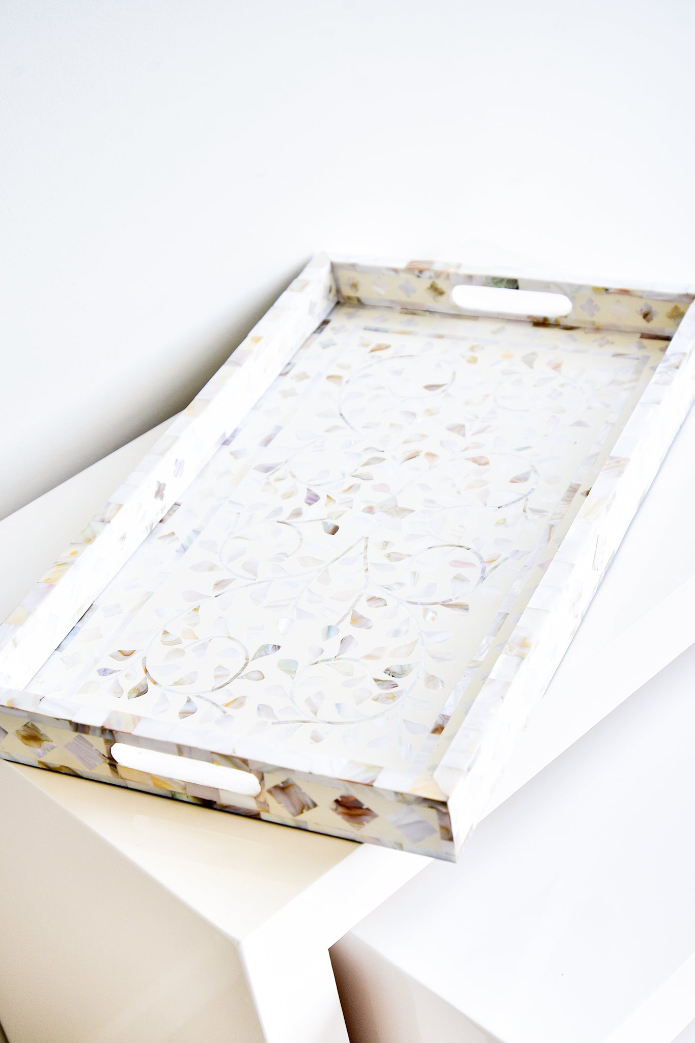 MAGPIE HOME Mother of Pearl Inlay Tray - Off White - Magpie Home - [product type] - Magpie Style