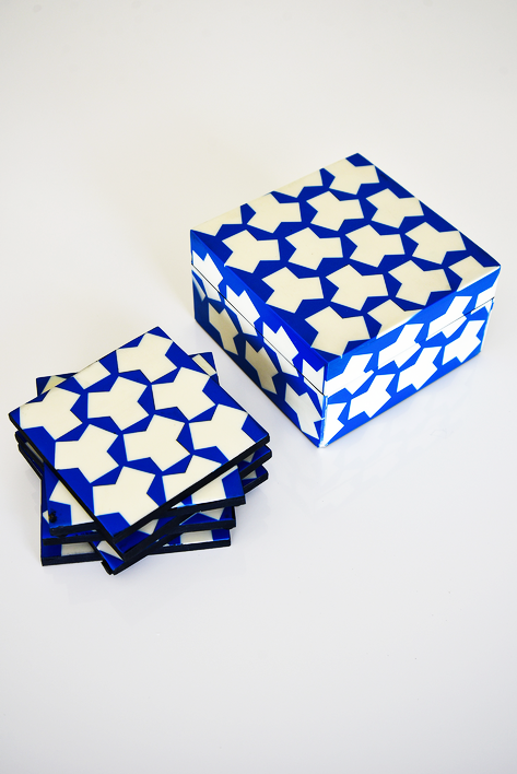 MAGPIE HOME Resin Inlay Box with Coasters - Blue - Magpie Home - [product type] - Magpie Style
