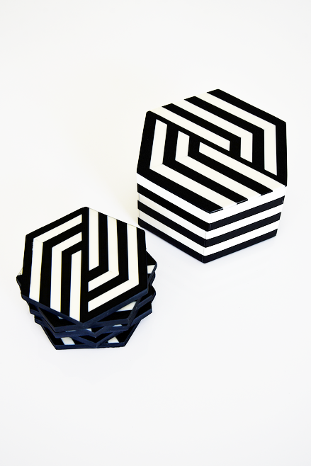 MAGPIE HOME Hexagon Inlay Box + Coasters - Black - Magpie Home - [product type] - Magpie Style