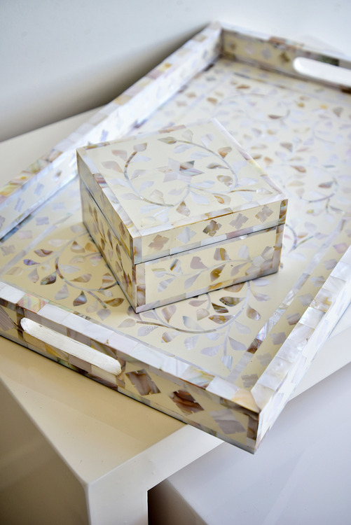 MAGPIE HOME Mother of Pearl Inlay Box + Coasters - Off White - Magpie Home - [product type] - Magpie Style