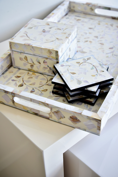 MAGPIE HOME Mother of Pearl Inlay Box + Coasters - Off White - Magpie Home - [product type] - Magpie Style