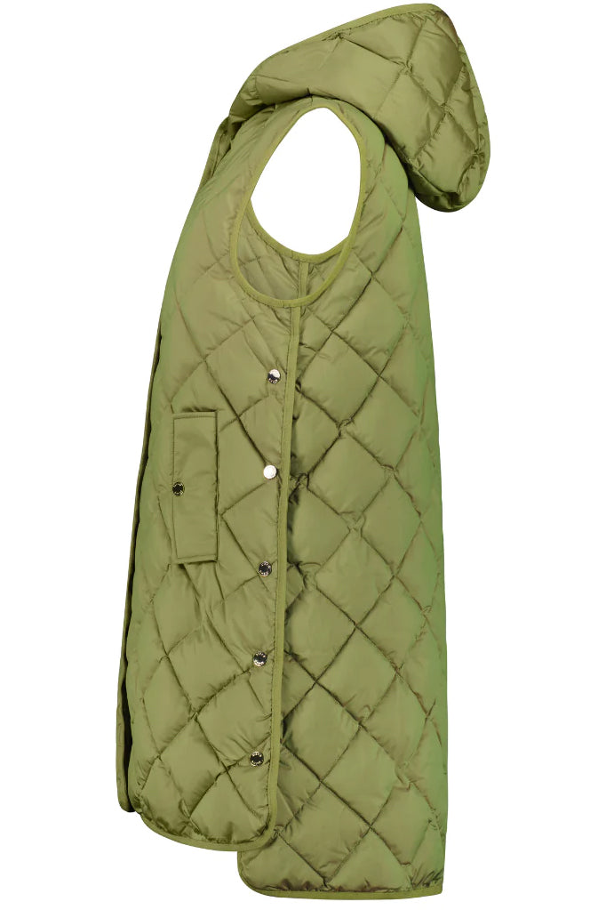MOKÉ Mae Quilted Long Vest - Avocado - Magpie Style