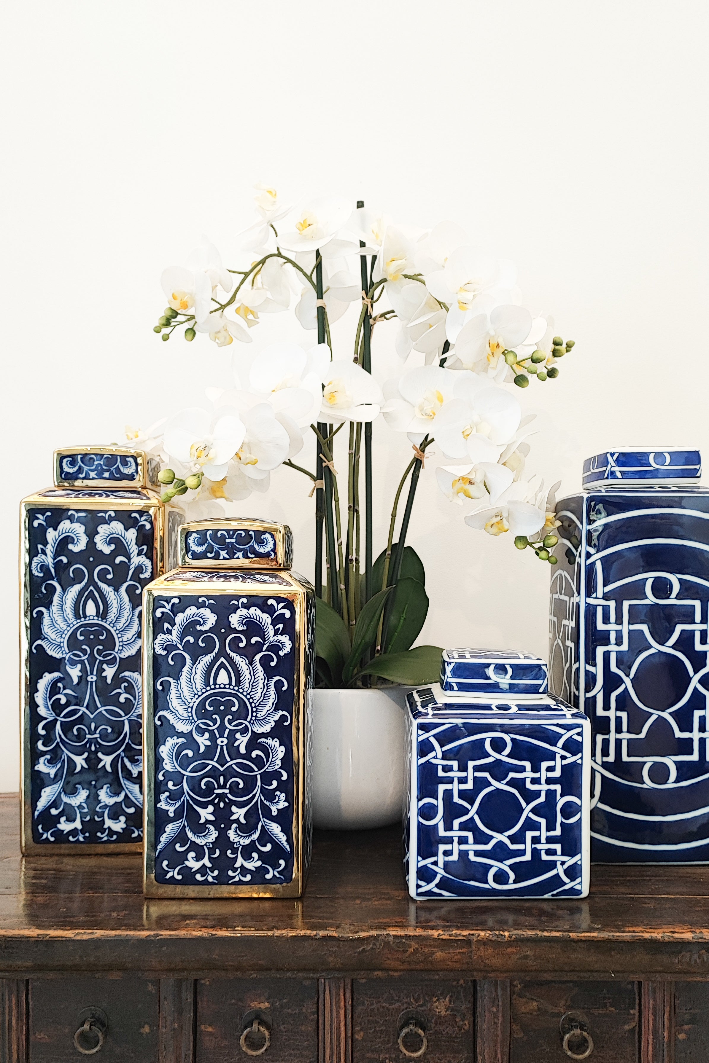 MAGPIE HOME Medium Dynasty Gold & Blue Ceramic Jar - Magpie Home - [product type] - Magpie Style